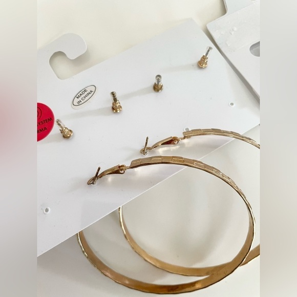 5-Piece Gold-Tone Heart & Cross Earrings and Large Hoops Earring Set - Picture 10 of 12